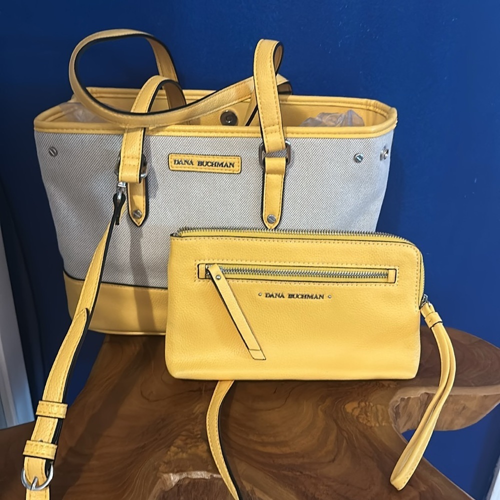 NWOT Dana Bachman Hillary Crossbody Yellow Canvas Purse & Matching Wallet